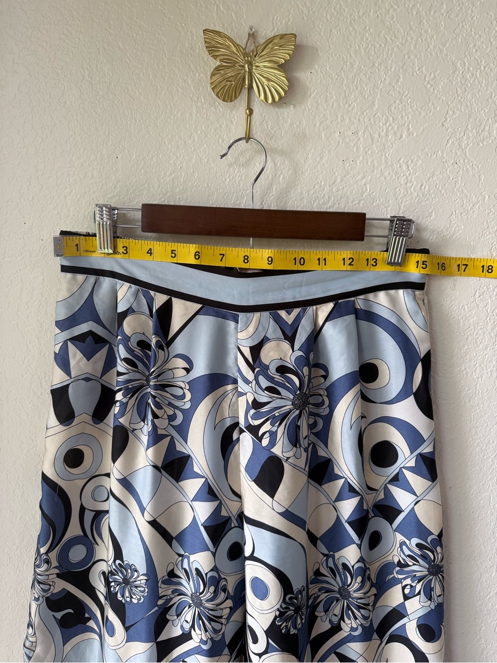 H&M Blue & White Geometric Floral Wide-Leg Pants size 10 - Picture 5 of 12
